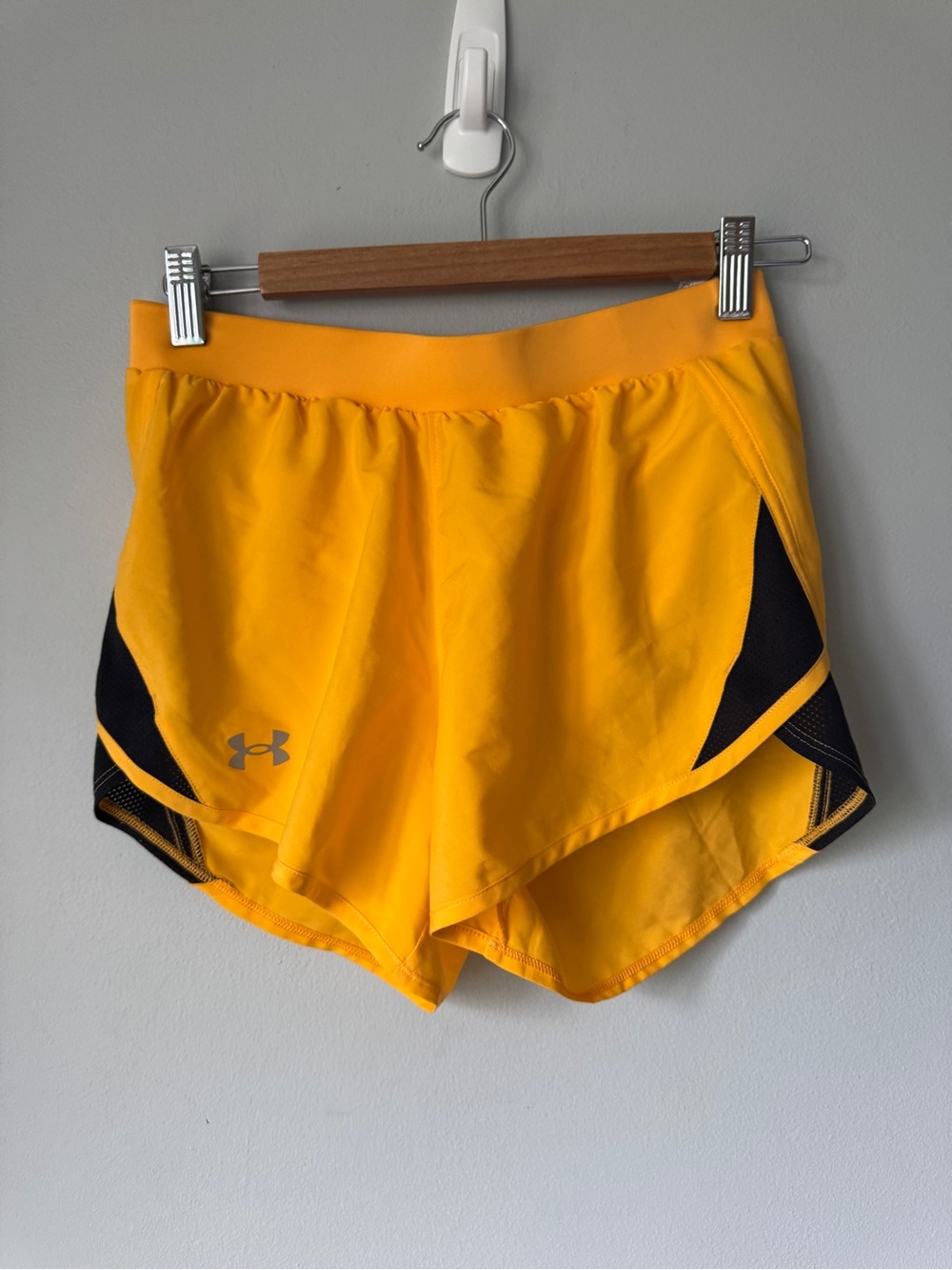 Under Armour Women's Yellow Athletic Shorts with Black Panels